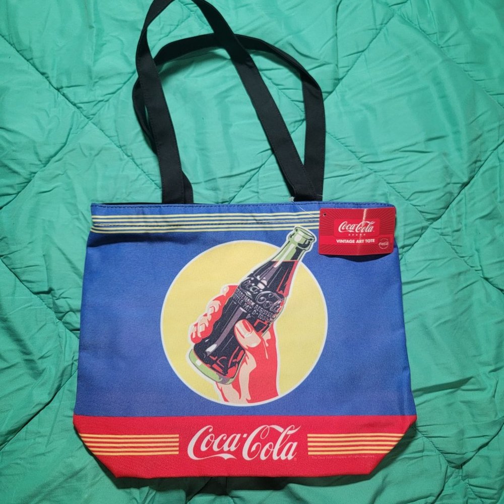 Coca Cola Vintage Art Tote Handbag Red Blue Casual Going Out Carrying Bag